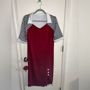 Red and Black Houndstooth Skater Dress size L
